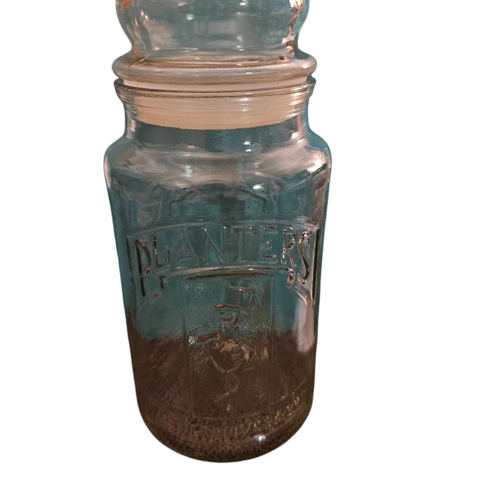 PLANTERS PEANUTS Mr. Peanut Glass Canister Jar Vintage 1981 75th Anniversary
